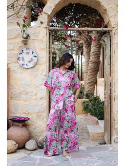 SAY - Women Pink Pure Cotton Shirt with Pyjama (Set of 2)