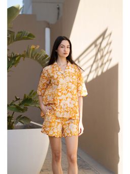 SAY - Women Orange Cotton Shirt with Short (Set of 2)