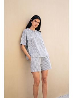 SAY - Women Blue Cotton Top with Short (Set of 2)