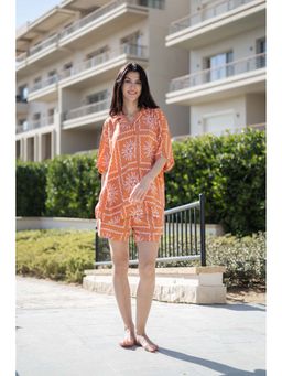 SAY - Women Rust Cotton Shirt with Short (Set of 2)