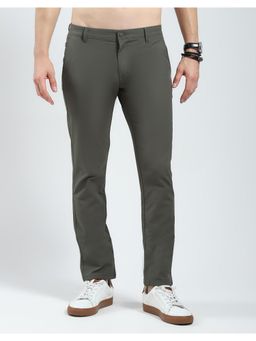 Monte Carlo - Men Olive Solid Slim Fit Cotton Blend Trouser