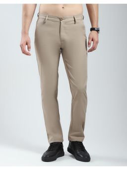 Monte Carlo - Men Khaki Solid Slim Fit Cotton Blend Trouser