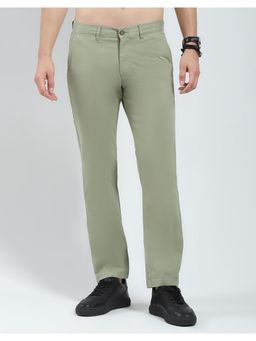 Monte Carlo - Men Green Solid Slim Fit Cotton Blend Trouser