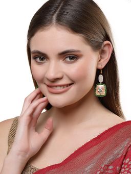 Dugran By Dugristyle - Pink and Cream Drop Earring with Kundan & Pearls
