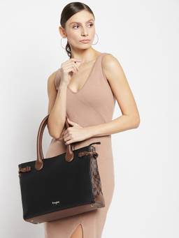 Berrylush - Black Colourblocked Structured Shoulder Bag