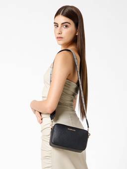 Berrylush - Black Textured Structured Sling Bag