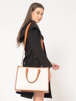 Berrylush - Beige Structured Tote Bag With Detachable Strap
