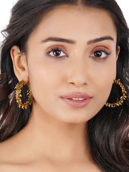 Voylla - Trendy Hoops Gold Plated Brass Earrings with Design