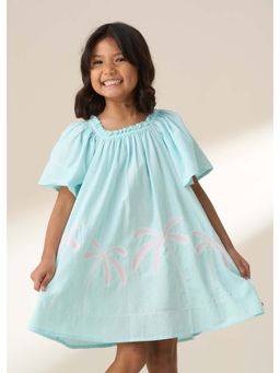 ANGEL & ROCKET - Blue Embroidered Hem Swing Dress