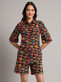 BRINNS - Printed Shirt Collar Short Sleeves Shirt with Shorts (Set of 2)