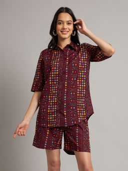 BRINNS - Printed Shirt Collar Short Sleeves Shirt with Shorts (Set of 2)