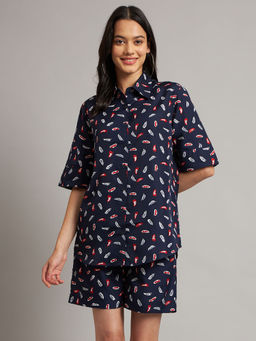 BRINNS - Printed Shirt Collar Short Sleeves Shirt with Shorts (Set of 2)