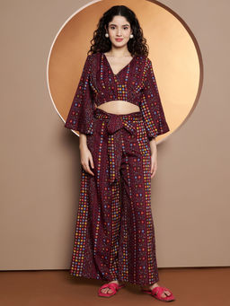 BRINNS - Printed V-Neck Top with Palazzo (Set of 2)