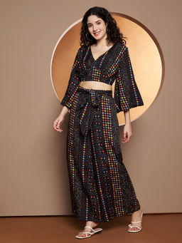 BRINNS - Printed V-Neck Top with Palazzo (Set of 2)