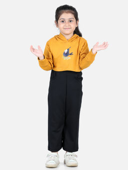AWW HUNNIE - Mustard Full Sleeves Bird Placement Printed Hoodie with Pant