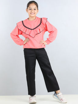 AWW HUNNIE - Peach Full Sleeves Sweatshirt with Pant
