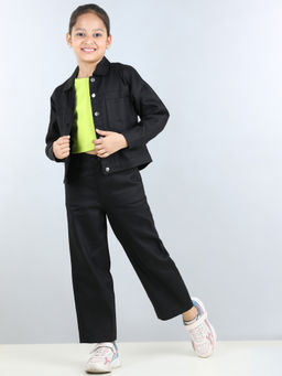 AWW HUNNIE - Black Full Sleeves Solid Front Pockets Top with Jacket & Pant