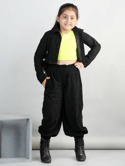 AWW HUNNIE - Black Corduory Full Sleeves Solid Shirt with Tee & Joggers