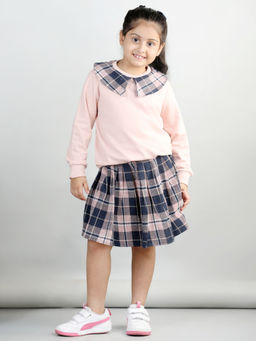 AWW HUNNIE - Peach Cotton Jersey Full Sleeves Collar Style Sweatshirt with Skirt