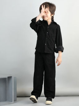 AWW HUNNIE - Black Corduroy Full Sleeves Shirt with Pant