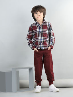 AWW HUNNIE - Maroon Woollen Blend Full Sleeves Checked Shirt with Joggers
