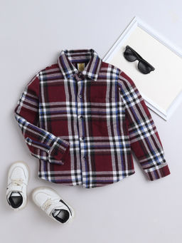 AWW HUNNIE - Maroon Woolen Check Full Sleeves Shirt