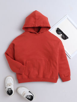 AWW HUNNIE - Orange Full Sleeves Solid Hooded Sweatshirt