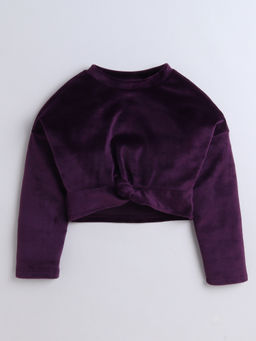 AWW HUNNIE - Purple Full Sleeves Front Knot Super Soft Crop Top