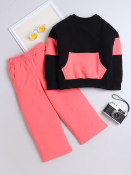 AWW HUNNIE - Black Cotton Full Sleeves Colorblock Sweatshirt with Pant