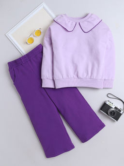 AWW HUNNIE - Lavender Cotton Full Sleeves Solid Sweatshirt with Pant