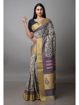 Unnati Silks - Beige Pure Handloom Bengal Tusshar Silk Saree with Unstitched Blouse