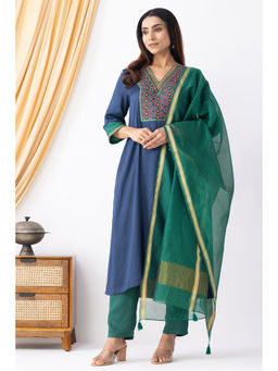 HAAVI BY PURAB - Blue Kyomi Embroidered Kurta