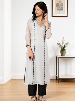 HAAVI BY PURAB - Grey Embroidered Cotton Kurta