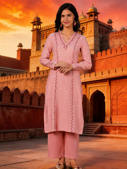 HAAVI BY PURAB - Pink Cotton Embroidered Kurta