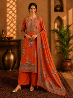 Sindh Fashion - Orange Blossom Ethnic Kurta with Palazzo & Dupatta