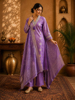 Sindh Fashion - Lavender Noor Straight Kurta with Pant & Dupatta