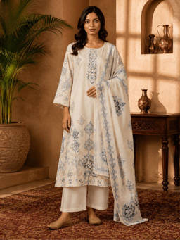 Sindh Fashion - Ivory Floral Print Kurta Kurta with Palazzo & Dupatta