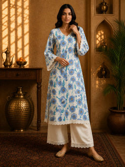 Sindh Fashion - Blue Blossom Printed Kurta with Palazzo
