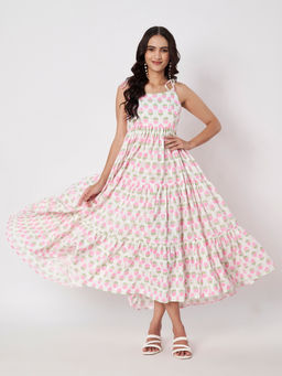 SILCHIC - Women's Floral Printed Boti Summer Tiered Dress
