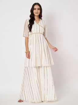 SILCHIC - Women's White Angrakha Style Kurti with Palazzo