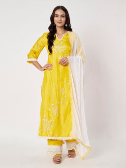 SILCHIC - Women's Yellow Ethnic Kurta with Pant & Dupatta