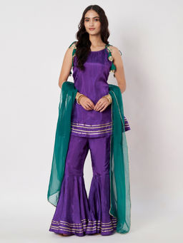 SILCHIC - Women's Purple Short Kurti with Sharara & Dupatta