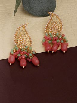Zaveri Pearls - Pink & Green Cluster Beaded Ethnic Drop Earring-ZPFK14403