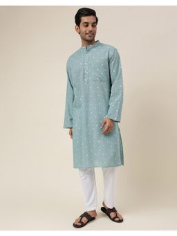 Fabindia - Light Blue Cotton Blend Printed Long Kurta