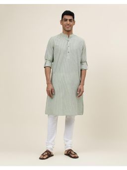 Fabindia - Green Cotton Dobby Slim Fit Long Kurta