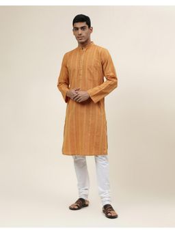 Fabindia - Mustard Cotton Dobby Slim Fit Long Kurta