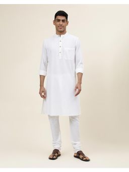 Fabindia - White Cotton Woven Slim Fit Long Kurta