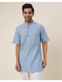 Fabindia - Blue Cotton Dobby Short Kurta