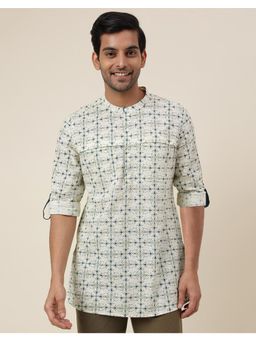 Fabindia - FabBasics Natural Cotton Printed Slim Fit Short Kurta