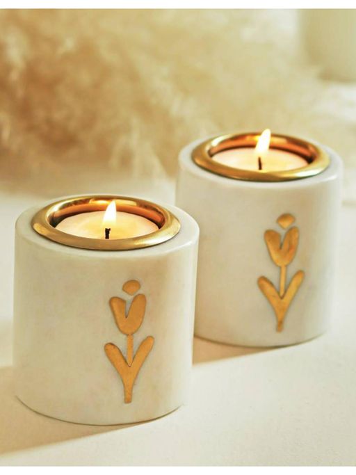 Marbleous Tulip T-Light Candle Holder Pack Of 2